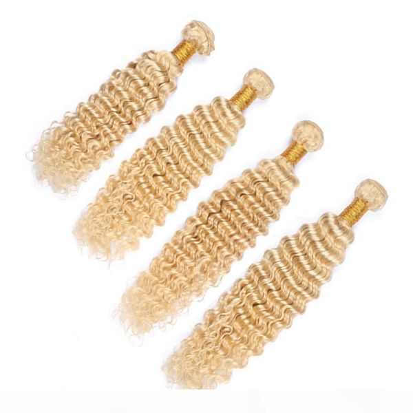 

#613 blonde virgin peruvian human hair weaves deep wave bleach blonde human hair bundles deals 4pcs lot deep wavy double wefts tangle free, Black;brown