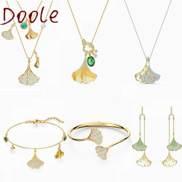 

chains 2021 swa stunning ginko necklace set crystal ginkgo leaf shape stacking female pendant women's gift, Silver