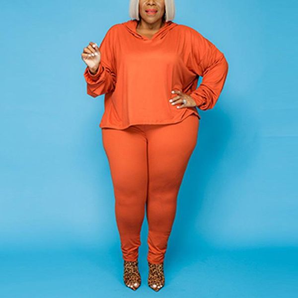 

women's tracksuits plus size women clothing two piece set 4xl 5xl blouse and pants orange causal 2021 autumn fall clothes matching over, Gray