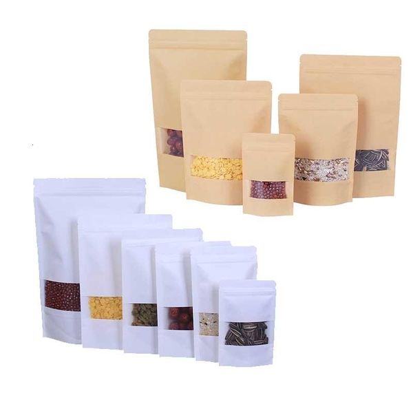 

1000pcs window brown white vertical kraft paper aluminum bag resealable zipper lock handle seal food grade dhlbigh