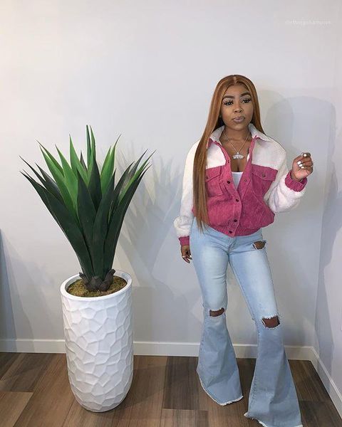 

womens designer jacket corduroy and lambskin stitching sport fashion casual ladies outerwear female clothing autumn winter, Black;brown