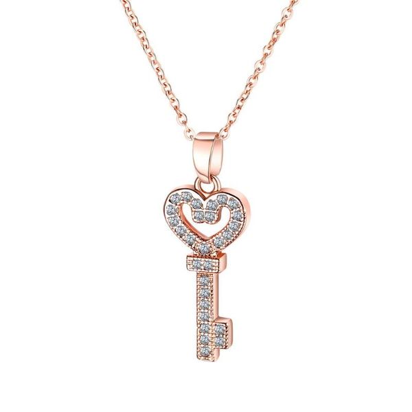 

pendant necklaces fashion rose gold heart key crystal lady simple creative stainless steel necklace jewelry gift 3-kx460, Silver