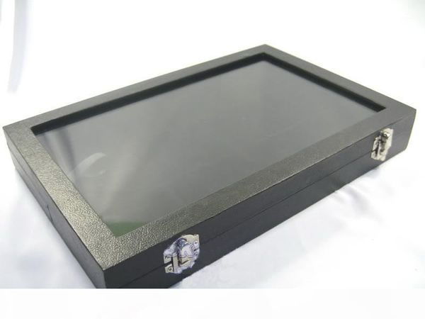 

glass lid black velvet 12 compartments jewellery display case box