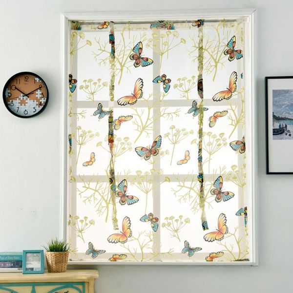 

bedroom semi-shading screening panel floral pattern short butterfly tulle kitchen office embroidered voile window roman curtain