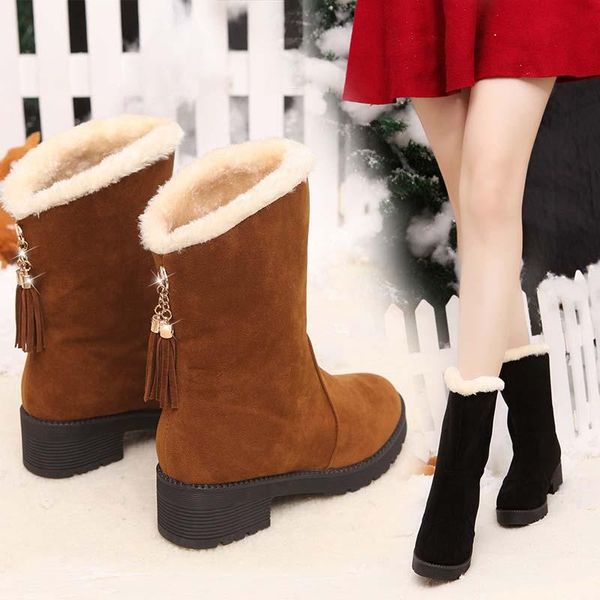 

boots sneakers women 2021 solid velvet warm non-slip ankle shoes winter snow causal woman bootie, Black