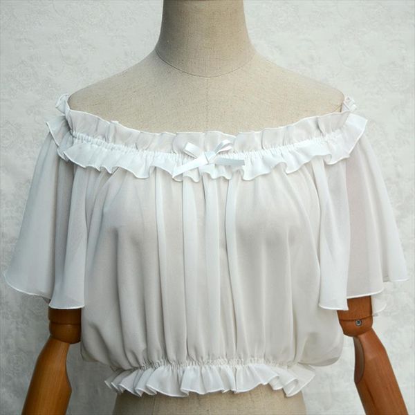 

white off the shoulder womens chiffon crop short batwing sleeve chiffon blouse drop shipping good quality