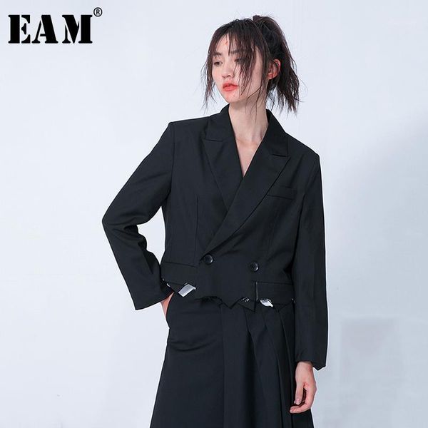 

eam] loose fit black brief burr split joint short jacket new lapel long sleeve women coat fashion tide spring 2020 1n7011, Black;brown