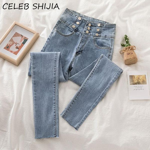 

woman jean light blue 2020 new autumn high waist single-breasted denim pencil pants woman mon high elastic jeans ladies1