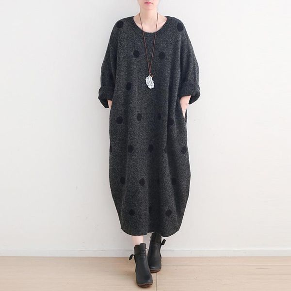 

women's sweaters johnature women knitted long sweater dot o-neck bat sleeve casual 2021 autumn winter cotton blend warm female, White;black