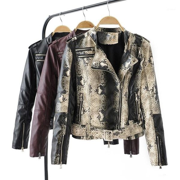 

women faux soft leather jacket snakeskin black punk short jacket coats female rivet zipper turn-down collar outerwear1