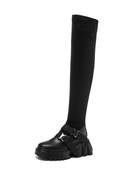 

new arrival 2021 feminine genuine heels toe on knee boots ktnt, Black