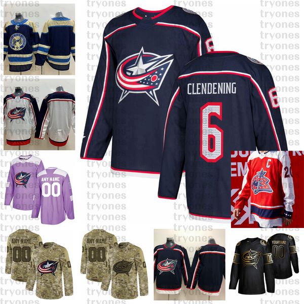 

2021 reverse retro customize #6 adam clendening columbus blue jackets jerseys golden edition camo veterans day fights caockey jerseys s-xxxl, Black;red
