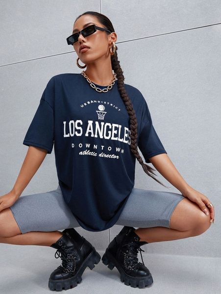 

basketball & letter graphic drop shoulder tee 45at#, White