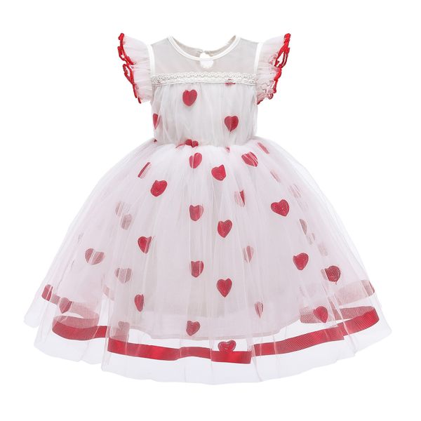 Девушки платье 2020-тонкая одежда для детей маленькие летающие рукава, завернутые в грудную принцессу платье в сердце вышитое платье LJ200921