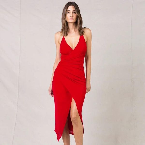 

fashion red fold halter deep v neck low chest backless club rayon bandage night club wear dress, Black;gray