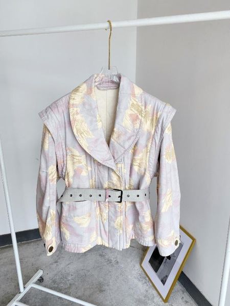 

ins fashion women jacket contrast printed lapel double pocket coat lapel fake two-piece cotton jacket1, Black;brown