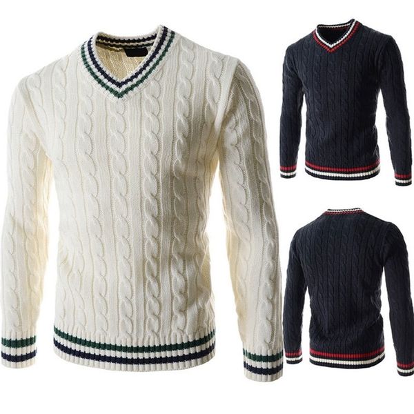 

luxury jacquard printed man knit sweater cotton v-neck men's winter clothing slim fit korean casual vintage thick sweaters 201124, White;black