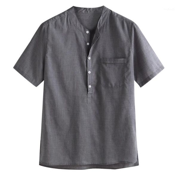 

vogue summer men's cool thin breathable solid color button cotton shirt short sleeve linen shirt male1, White;black