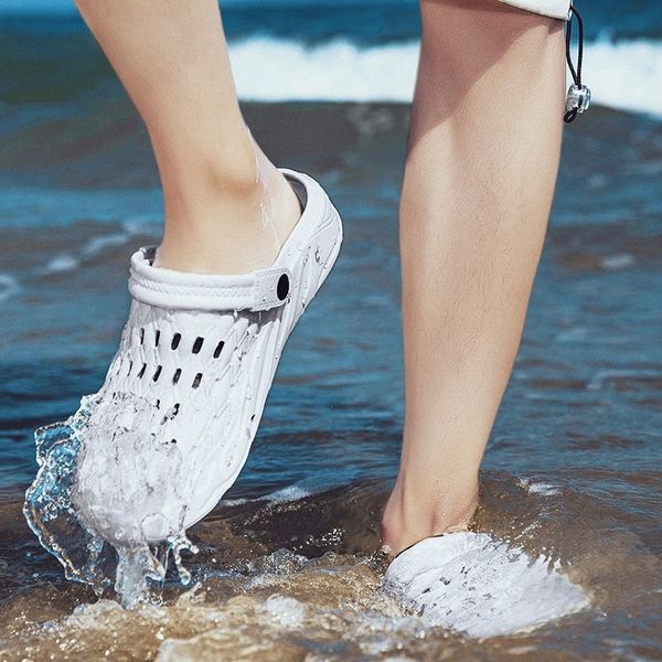 

summer slippers for men outdoor beach casual water shoes men fashion jelly sandals comfortable garden shoes man hollow slippers #3j57, Black