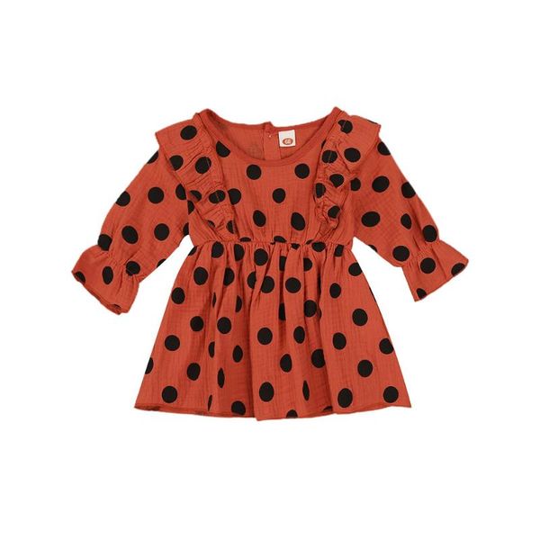 

новая мода стиль малыши весна длинным рукавом retro polka dot печати платье прекрасные принцессы девушки рябить платье birthday party, Red;yellow