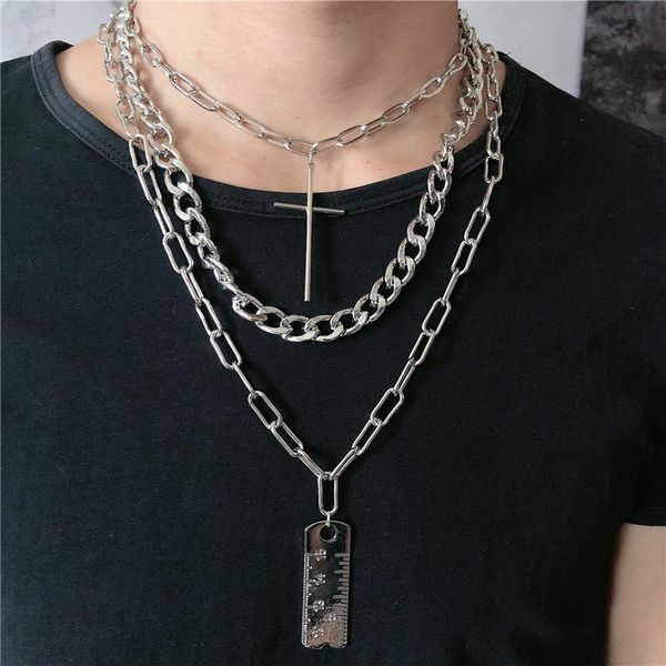 

fashion multi-layer necklace ruler pendant retro cold wind tide people hip-hop clavicle necklace sale, Silver