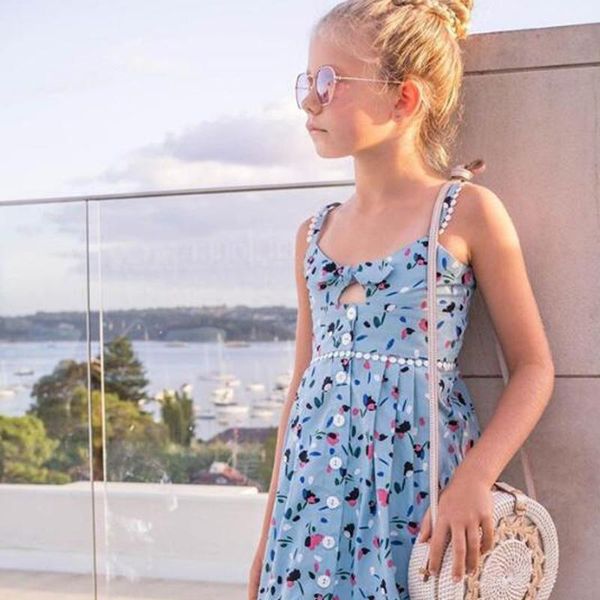 

girl's dresses sleeveless girls dress sling print summer casual flower children clothes cotton princess for girl, Red;yellow