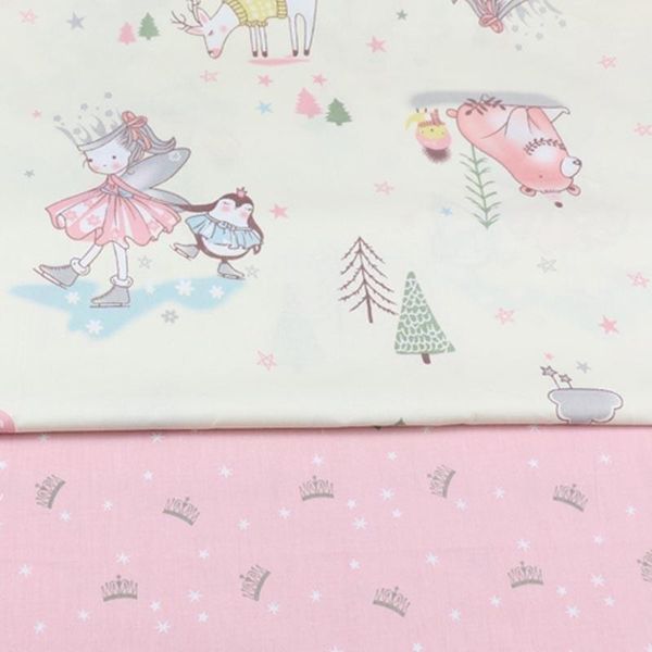 

100% cotton twill cartoon princess penguim deer pine stars pink crown fabric for diy crib patchwork cushion dress handwork decor1, Black;white
