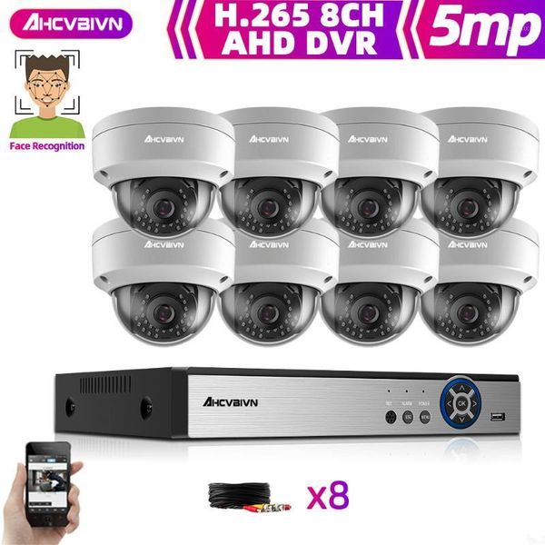 

h.265 8ch ahd dvr system hd 5mp 1/3'' sony ip66 vandalproof in/outdoor security camera kit video surveillance set 2t xmeye app1