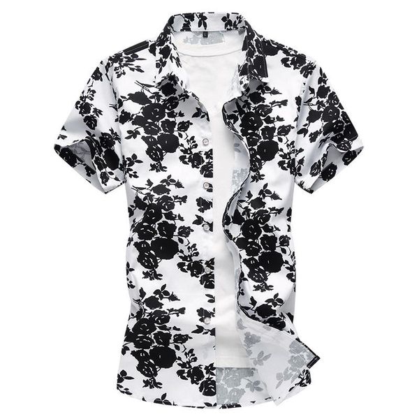 

streetwear plus size fashion slim fit short sleeve dress shirt men summer quality polyester cotton luxury camisa masculina -7xl, White;black