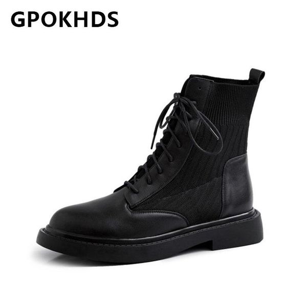 

boots gpokhds 2021 women ankle winter short plush round toe knitted lace-up med heels female riding size 40, Black