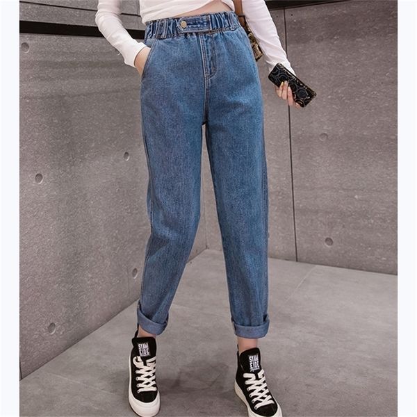 Jujuland outono roupas de inverno senhoras cintura alta calça jeans feminino com uma cintura apertada denim rasgado mulher jean plus size 201223