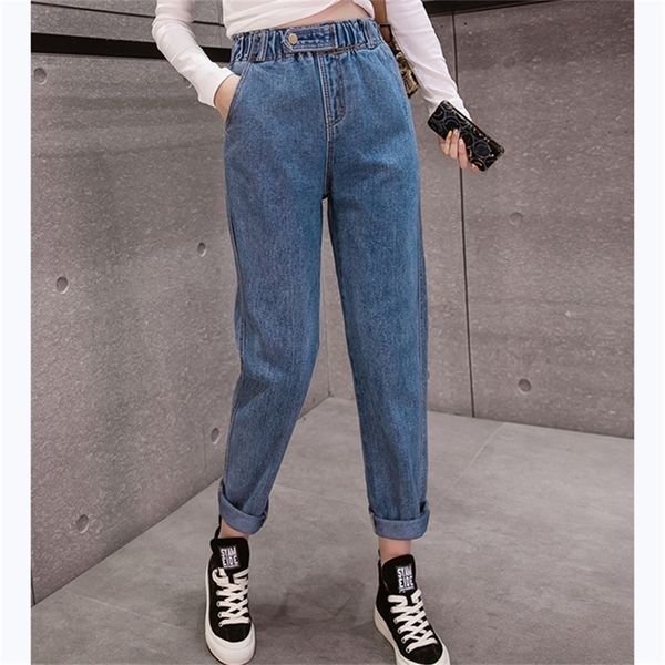 

jujuland autumn winter clothes ladies high waist female boyfriend jeans with a tight waistl denim ripped jean woman plus size 201223, Blue