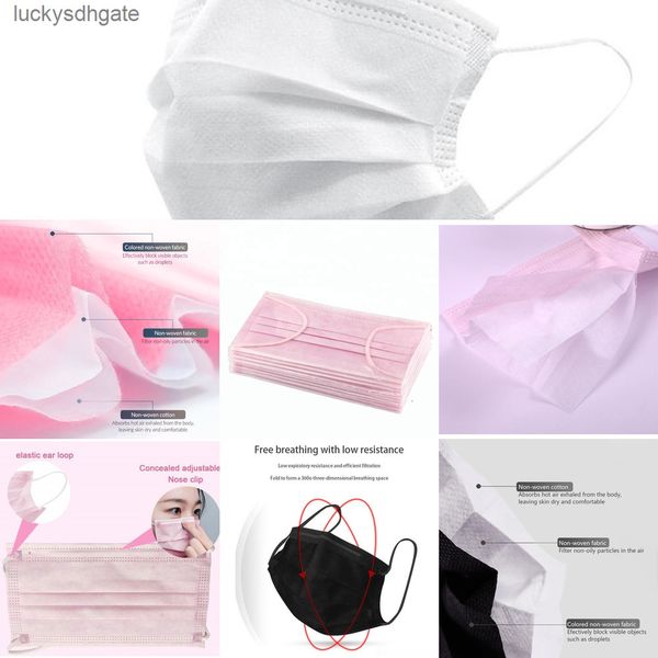

factorynfm8disposable face masks in pink black 50pcs stock 3 layer breathable non-woven elastic earloop mou ob2f