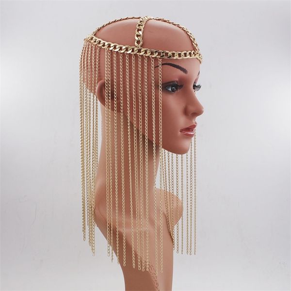 

new arrival luxury punk hair accessories head chain women long mutlilayer tassel headpiece jewelry party forehead tiara y200409, Slivery;golden