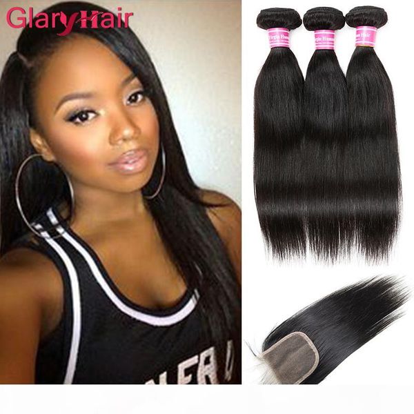 

brazilian peruvian malaysian remy human hair weaves closure with bundles 3 bundles and lace closure natural black color, Black;brown