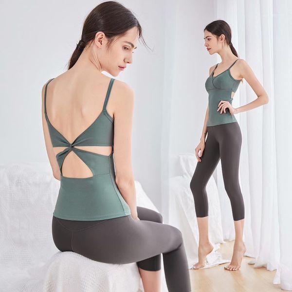 

yoga outfits suit for women professional sportswear high-end beautiful back suspender thin fitness two-piece set1, White;red