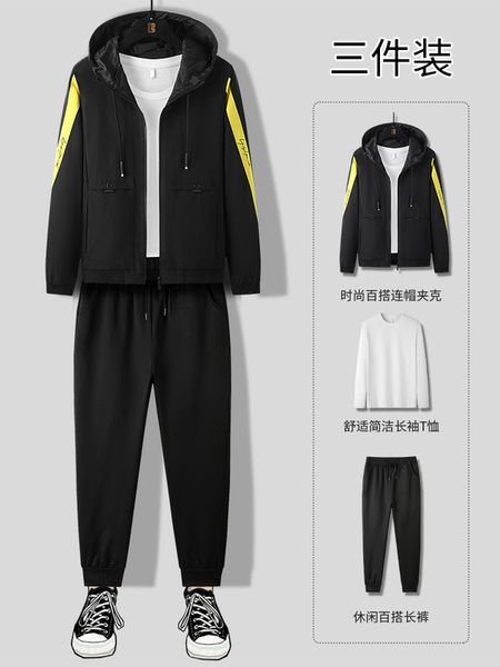 

sports suit with a set of handsome spring and autumn three piece men's jacket casual pants, Gray