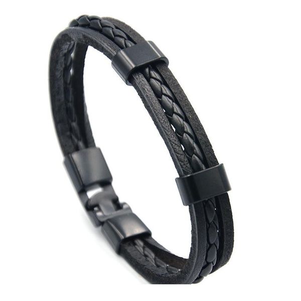 

junwei men's, black woven release buckle leather bracelet simple style multi-layer leather rope men's bracelet zi qylauz