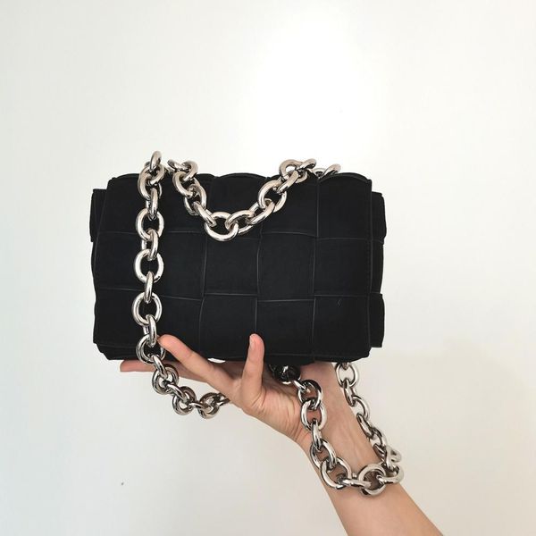 

thick metal chain suede woven messenger bag luxury women bag designer female trend plaid shoulder bag lady purse and handbag c0121