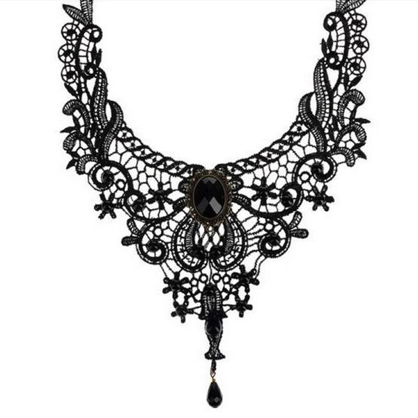 

1pc women black lace& beads choker victorian steampunk style gothic collar necklace gift wholesale lots bulk wmtklv, Silver