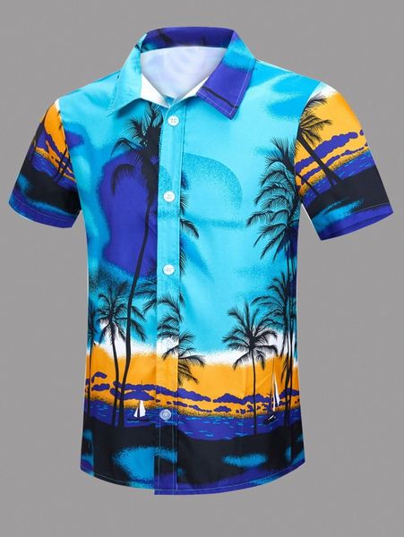 

men sea & coconut tree print button through shirt o3ig#, White;black