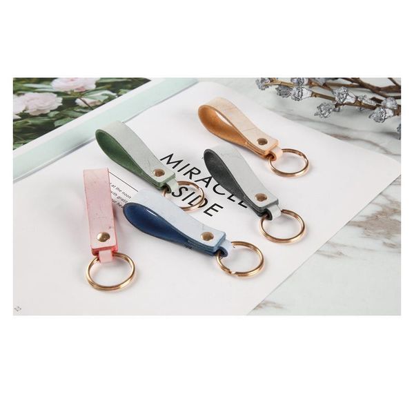 

fashion car leather keychain key rope anti-lost leather rope key chain metal key strap handmade creative keychains jlleto