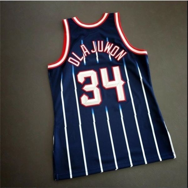 

custom 121 youth women vintage hakeem olajuwon mitchell ness 96 97 college basketball jersey size s-4xl or custom any name or number jersey, Black