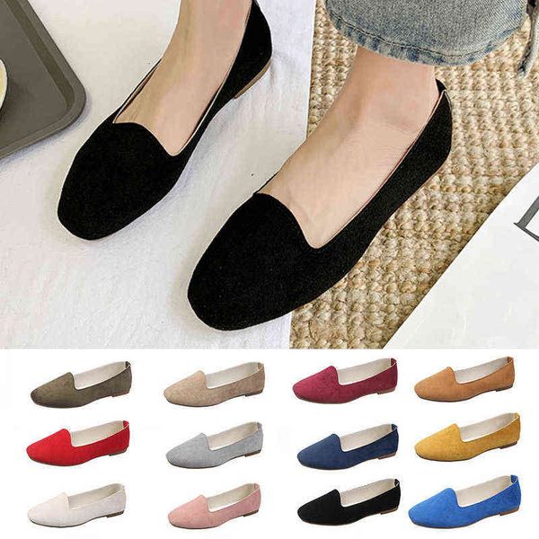 Kleidschuhe Plus Size 35-43 Women Flats Candy Color Slip Op Platte Schoenen Vrouw Loafers Faux Wildleder Comfortabele Schoenen Ondiepe Zapatos Mujer 220309