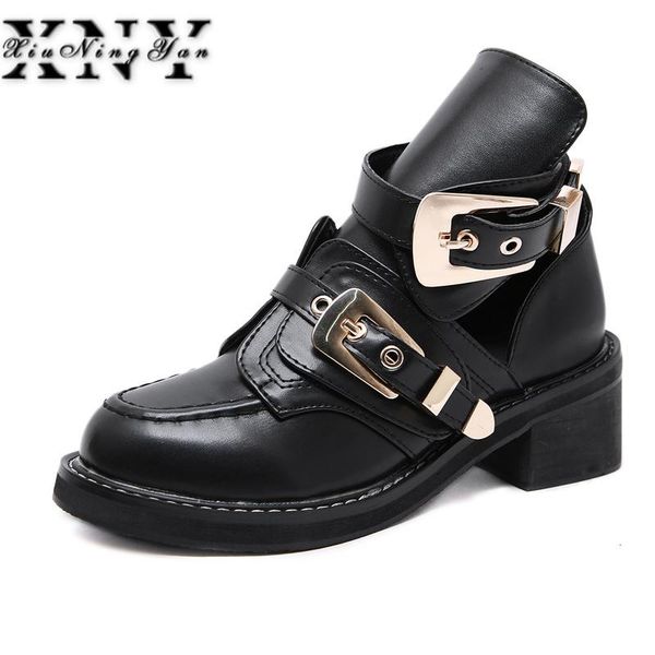 

boots xiuningyan fashion women spring autumn motorcycle ankle platform ladies black pu leather shoes 6cm
