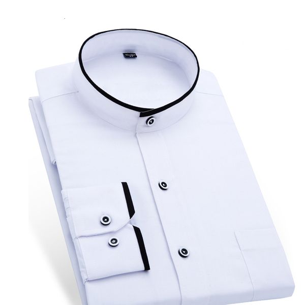 

mandarin collar business formal men's solid shirt office wear white/black color asian size