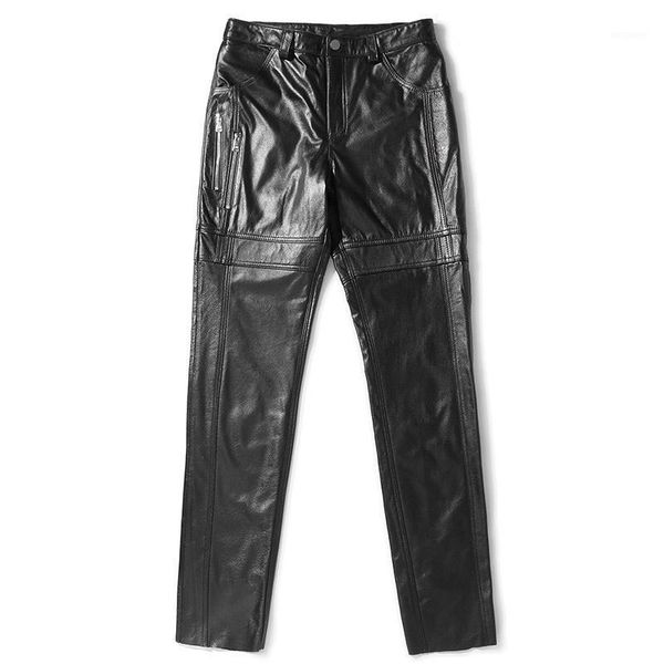 

2020 autumn winter genuine leather pants men cowhide pants korean style mens trousers windbreak pantalon cuir moto pph26291, Black