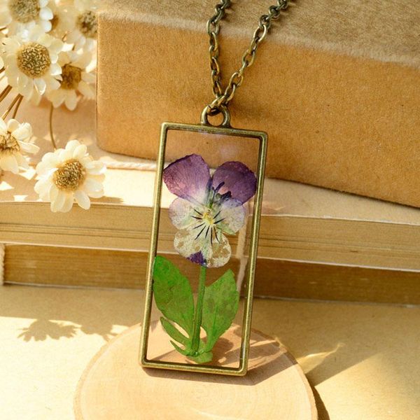 

chains 2021 1 pcs vintage bronze color dried flowers plant specimen square glass floating locket living pendants bullio bar necklace, Silver