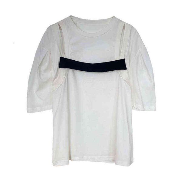 

sleeve the short t-shirt of 2021 summer for women in south korea, White