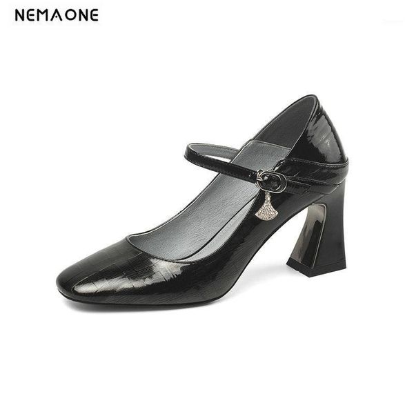 

2020 new genuine leather women pumps fashion restoring ancient ways square toe buckle women shoes hiogh heel ladies party pumps1, Black